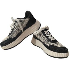 DV by Dolce Vita Black and Cream Tweed Platform Sneakers